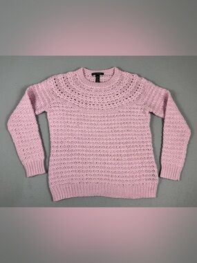 Lauren Ralph Lauren Crochet-Knit Wool/Alpaca Blend Crewneck Sweater In Pink-L